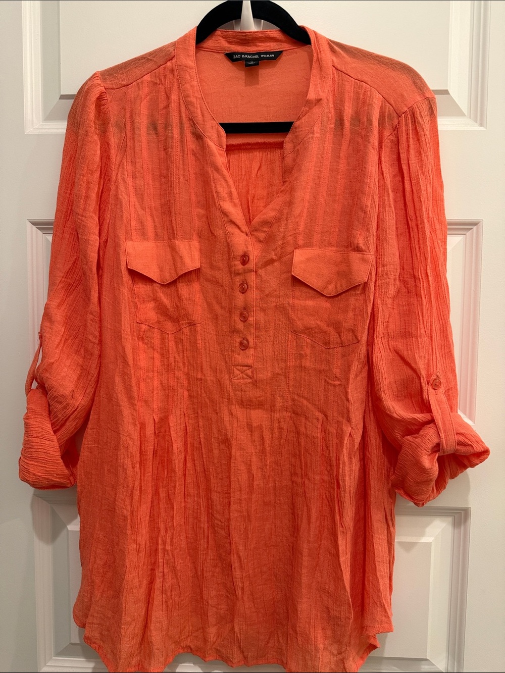 Zac & Rachel Bright Orange Button-Front Tunic Blouse